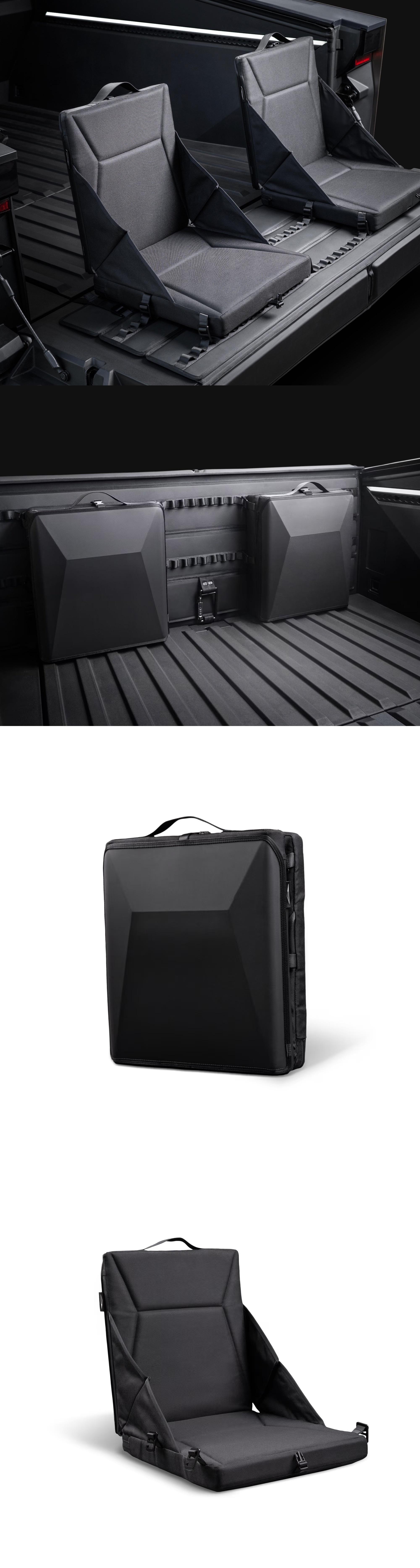 Cybertruck 两款新周边，尾门盾牌和折叠座椅，盾牌售价为 300 美金、