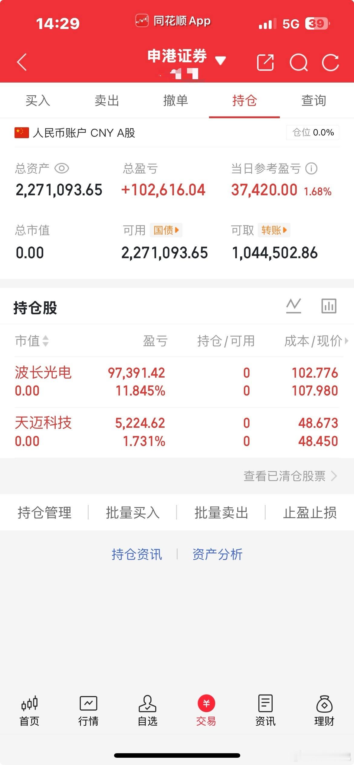 情况不太对，下午开盘全清了，目前空了。本来开盘就该走的，贪心了一点……明天早上再