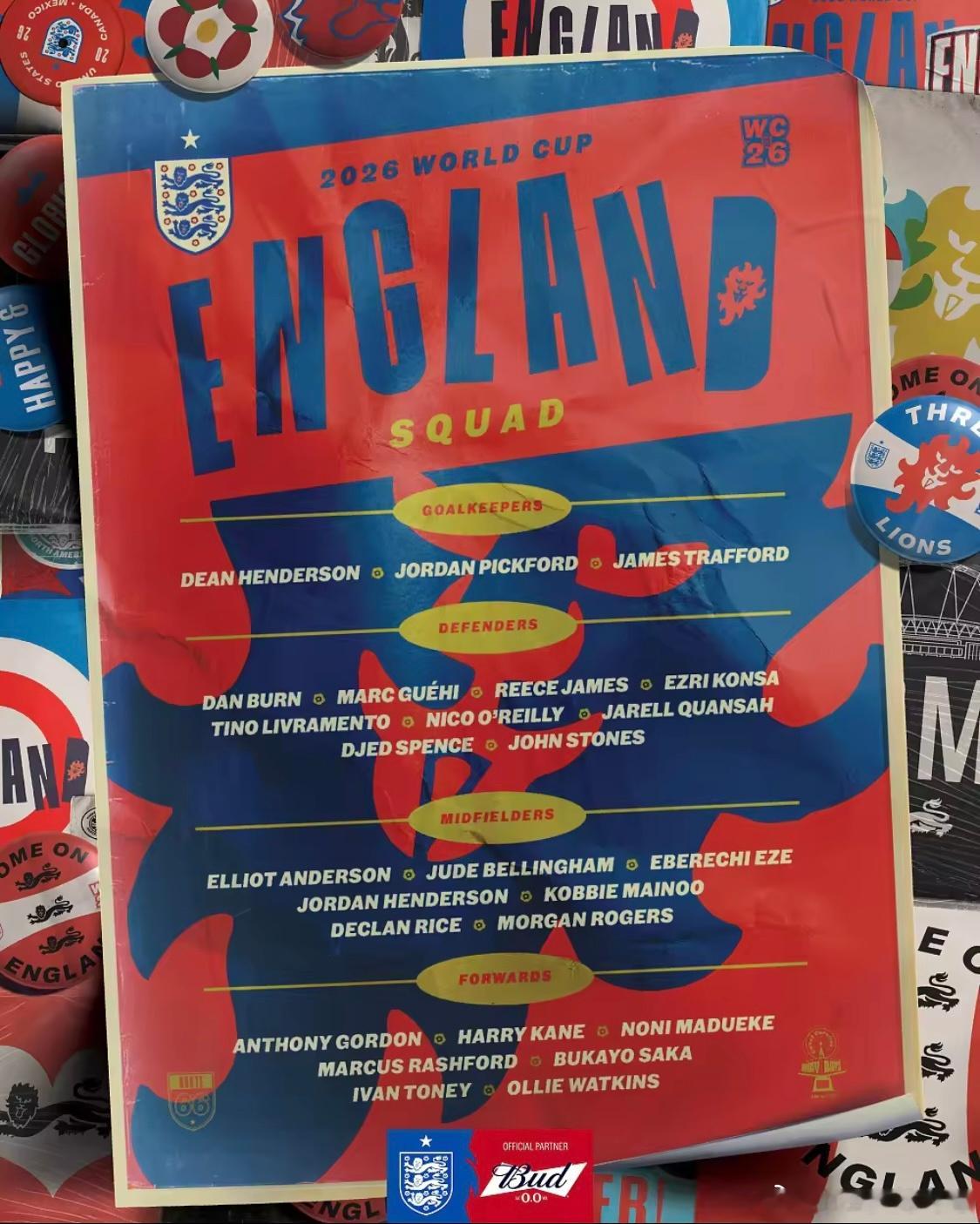 英格兰队世界杯名单：凯恩、贝林领街，帕尔默、福登、马奎尔落选5月22日英格兰主帅