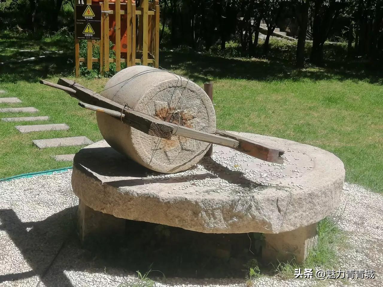 八十年代没有机器磨面，这个石磨是大部分地区用来磨面的机器！有的用牲畜拉着，也有的