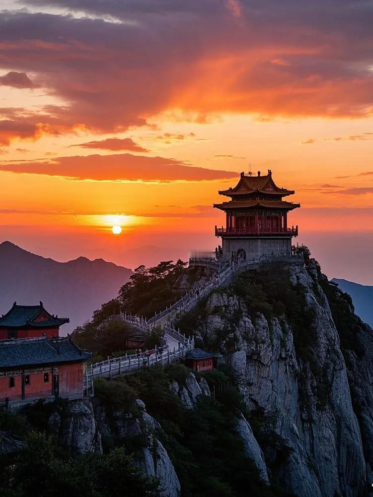 漫步老君山，松树扎根峭壁，针叶沙沙诉说岁月。夕阳洒下，野花烂漫，勾勒出诗意的山水