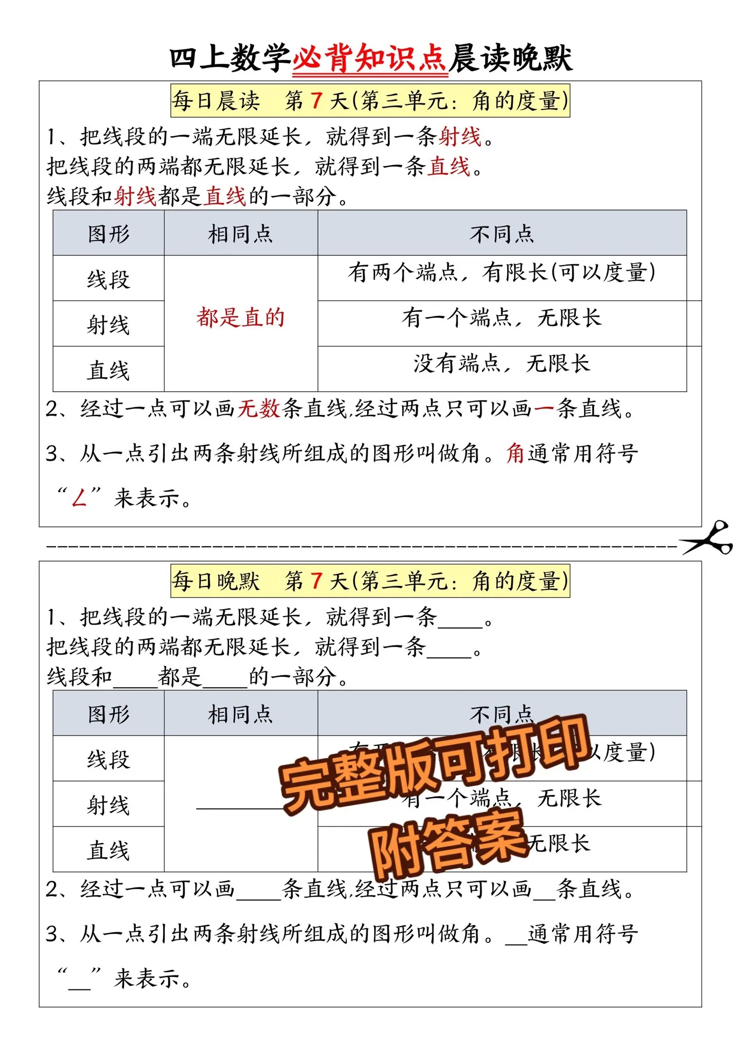 四年级上册数学必背知识点晨读晚默‼️。涵盖了1-8单元的重要知识考点?...
