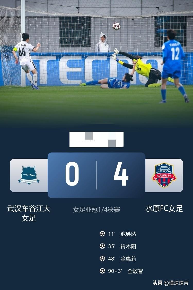 中国女足也陷入低谷了，武汉车谷江大女足0-4惨败韩国球队止步亚冠八强！

在刚刚