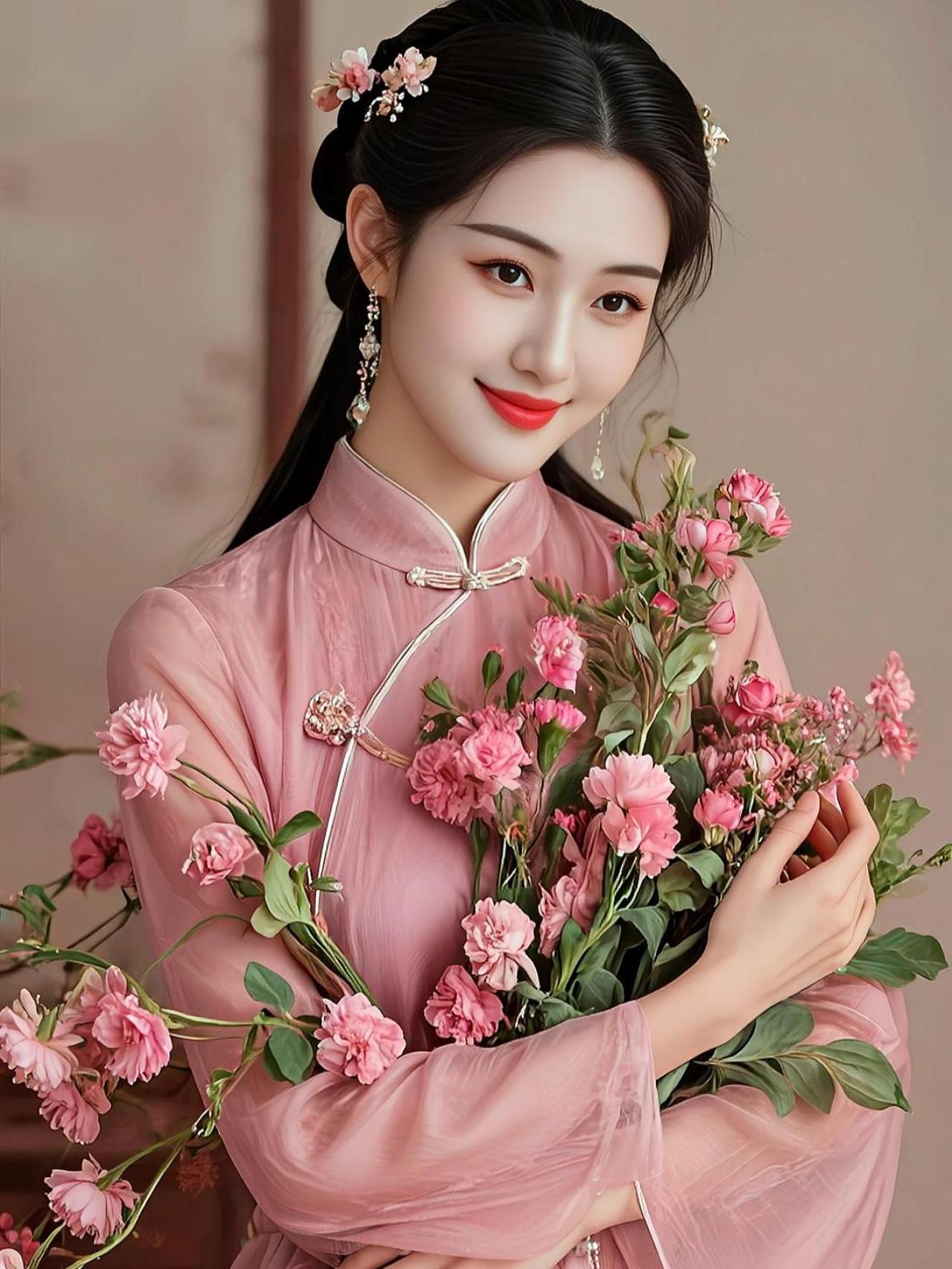 AI粉衣花卉照 抖音ai创作