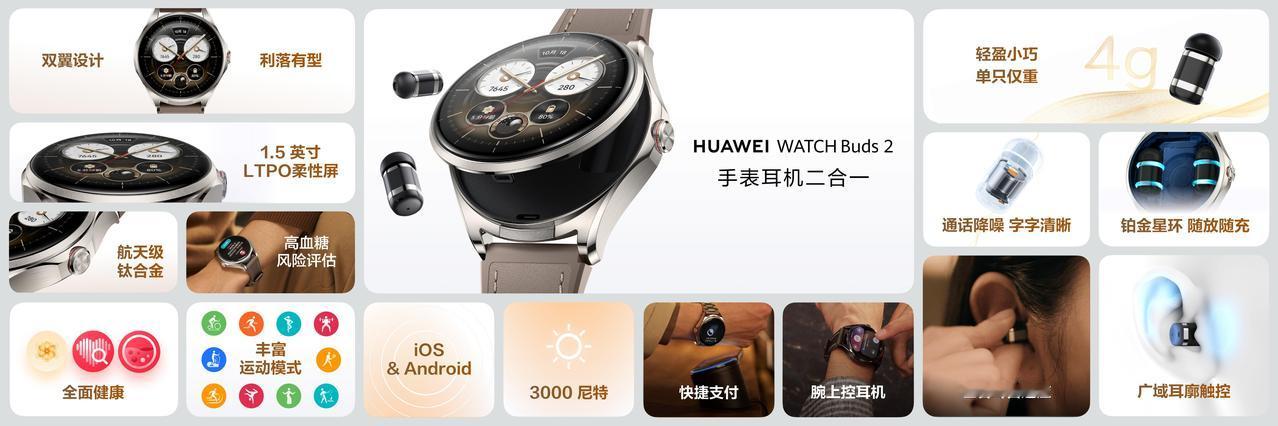 4月20日，华为WATCH Buds 2正式推出，延续将真无线耳机嵌入手表机身的