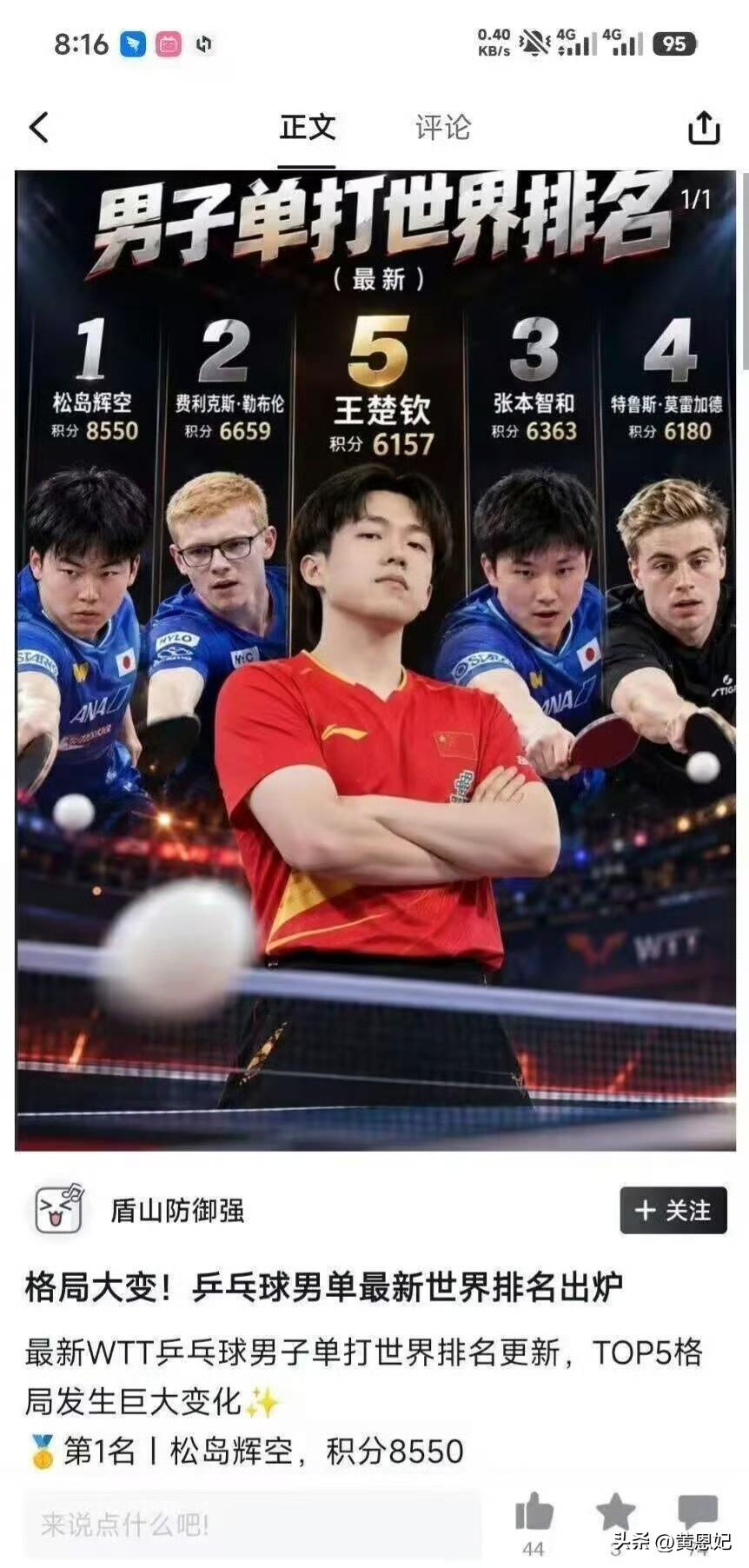 这个海报咋一看，还以为王楚钦是第一呢...
原来他已经不是世界排名第一了？ ​​