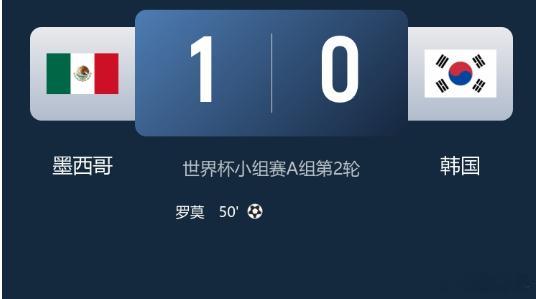 6月19日讯 世界杯小组赛A组第2轮，墨西哥对阵韩国，比赛在墨西哥阿克伦体育场进