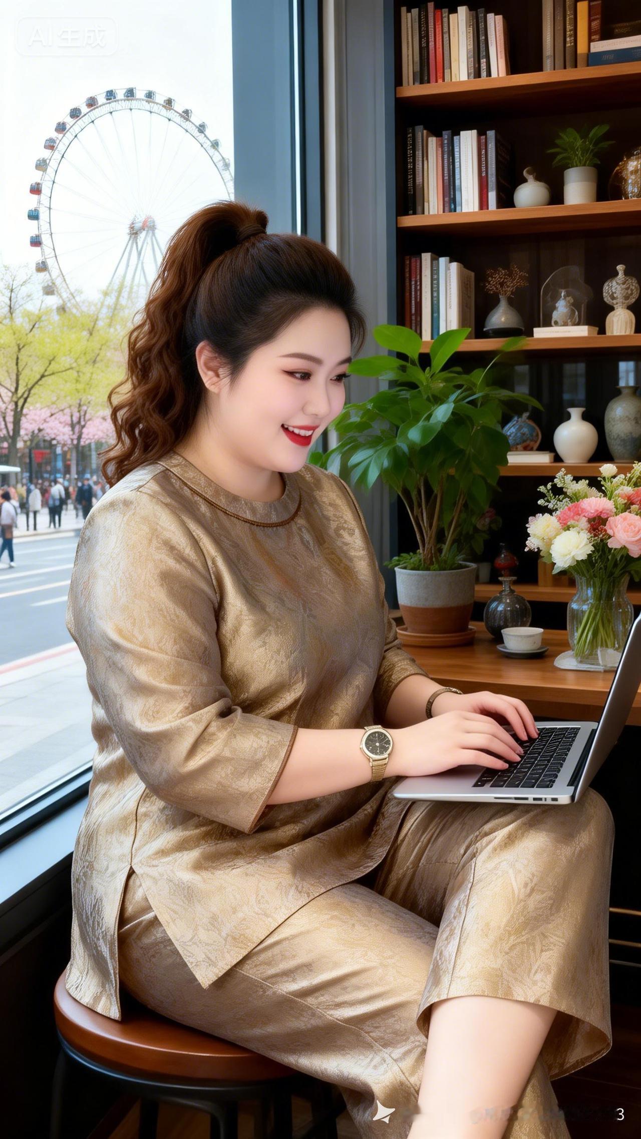在咖啡馆里享受阳光，工作与生活的完美结合。