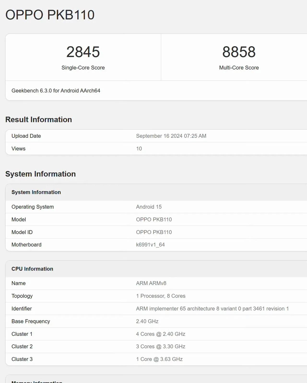 OPPO Find X8跑分，使用天玑9400处理器，16GB RAM

单核2