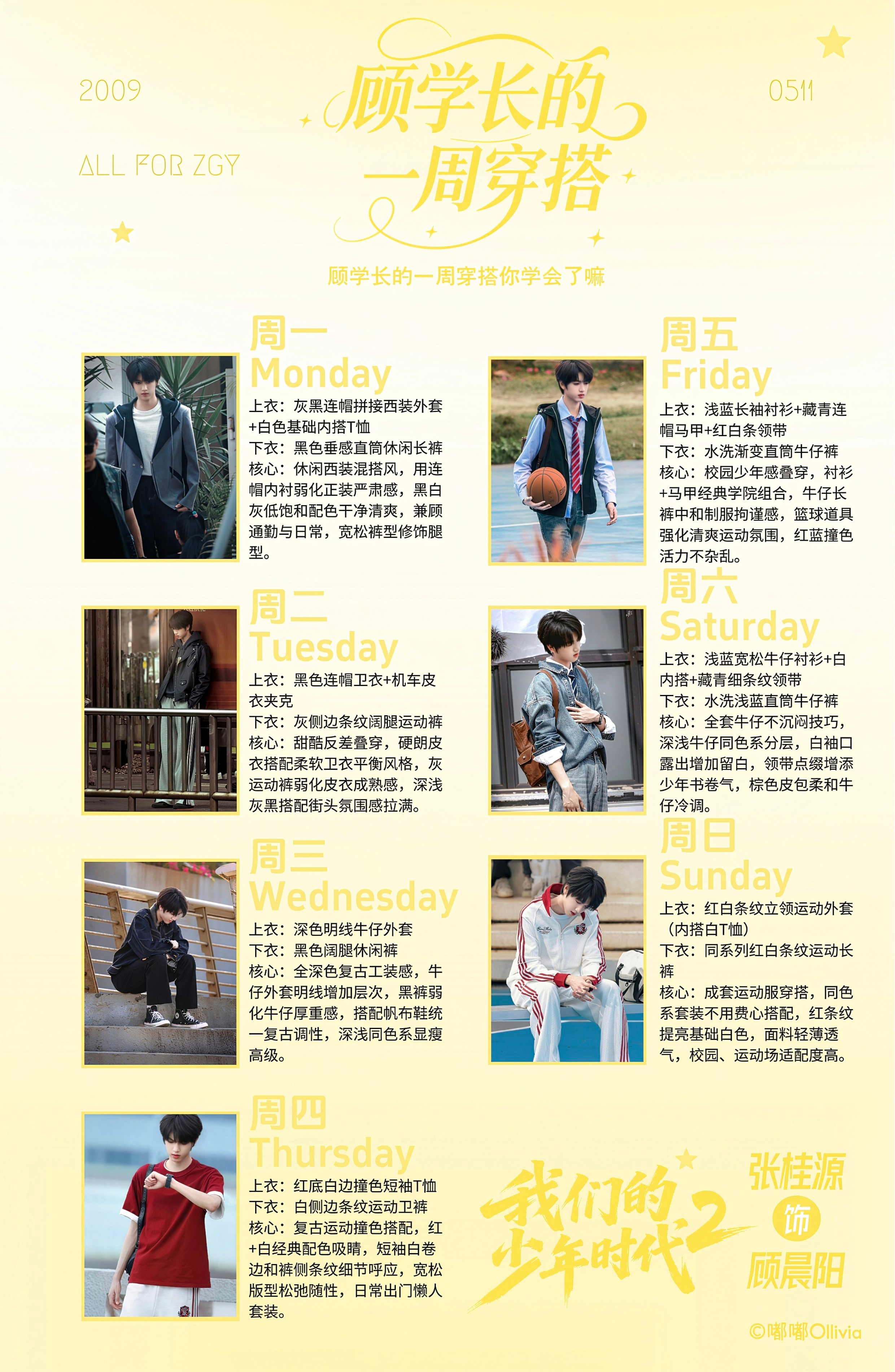 顾学长的一周穿搭💫张桂源 四代第一创作人