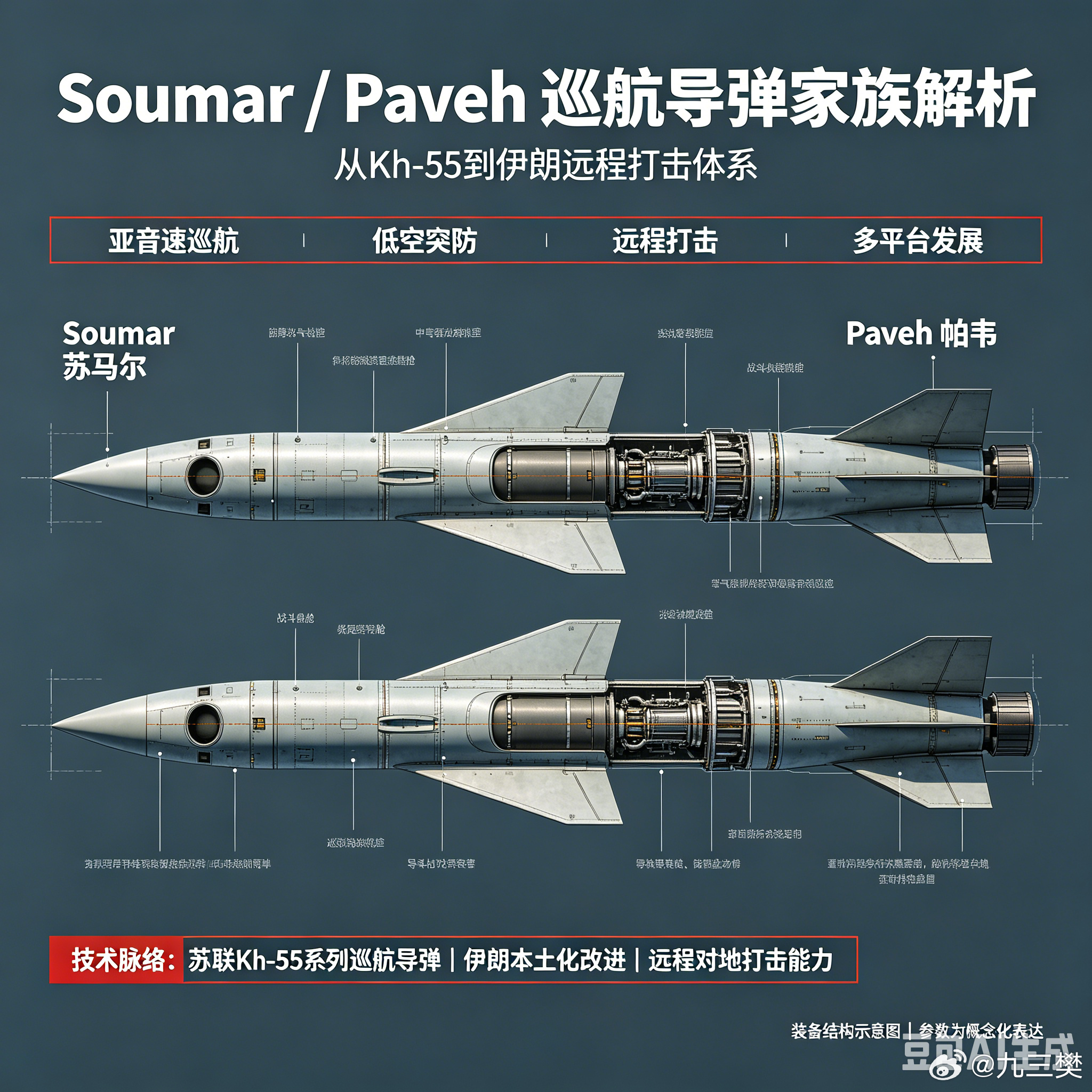 军事ai新视野 伊朗 Soumar苏马尔 / Paveh帕韦 巡航导弹ai热力追