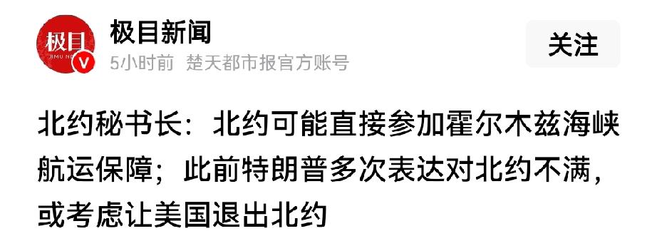 北约：可能直接参与霍尔木兹海峡护航。
“美国爸爸”昨天已进行严肃谈话，“北约儿子