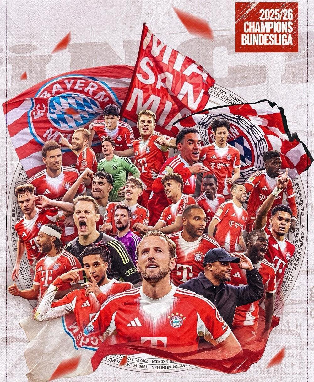 在拜仁4-2战胜斯图加特提前四轮卫冕德甲冠军后，凯恩拿到了自己职业生涯的第3座冠