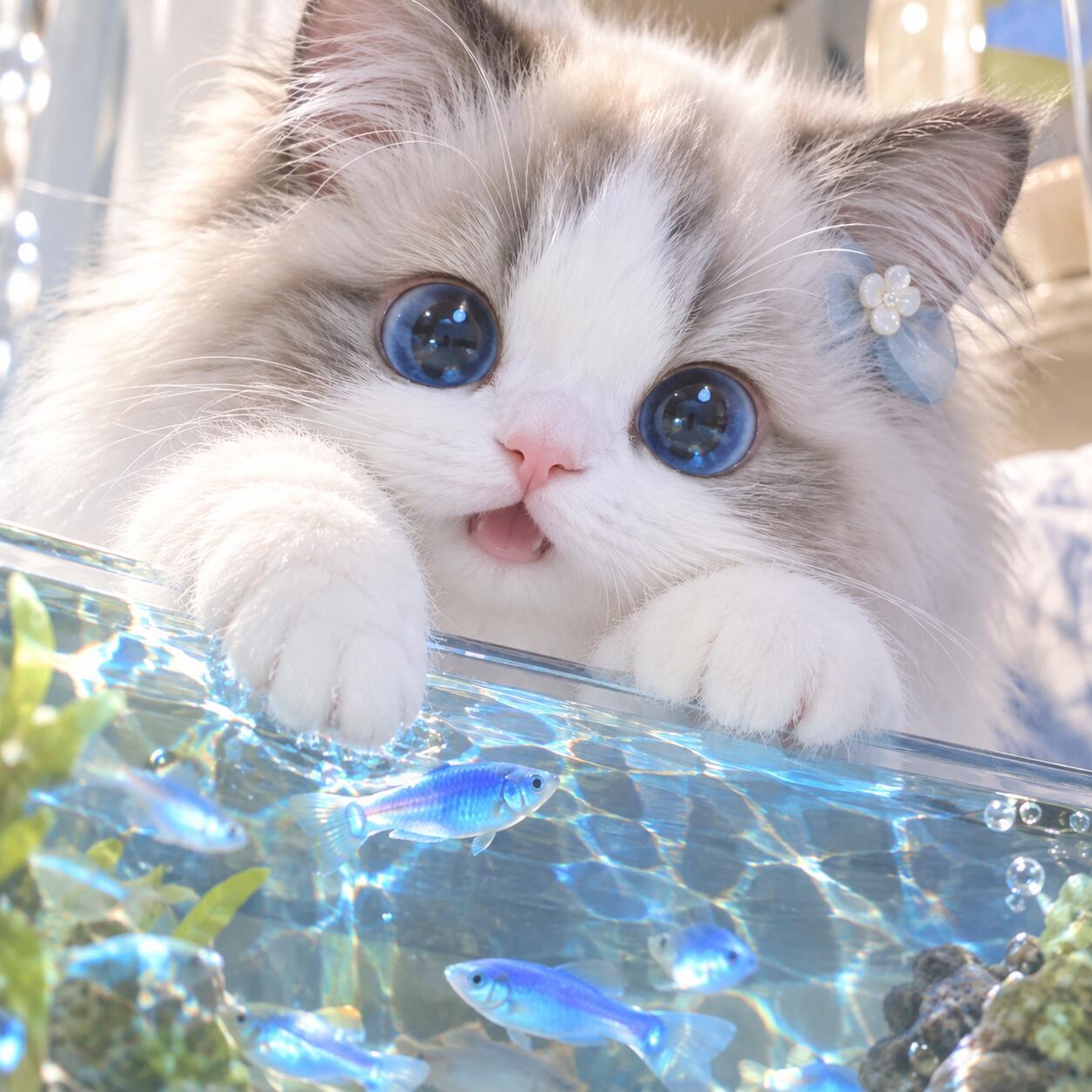 猫与鱼，坠入蓝色温柔｜头像｜闺蜜头像｜情侣头像 ​​​