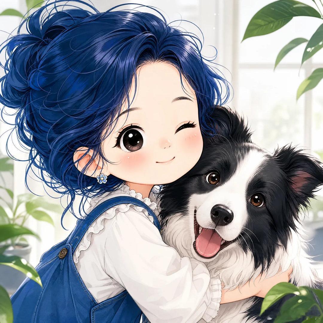 萌宠汪汪与女孩温馨可爱头像 ​​​