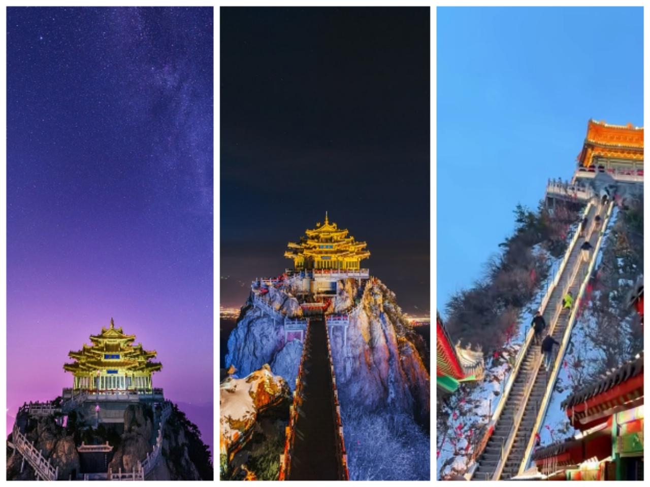 老君山的夜才是真封神！登顶撞见漫天星光裹着金顶，琉璃瓦映着暖光层层叠叠，云海在脚