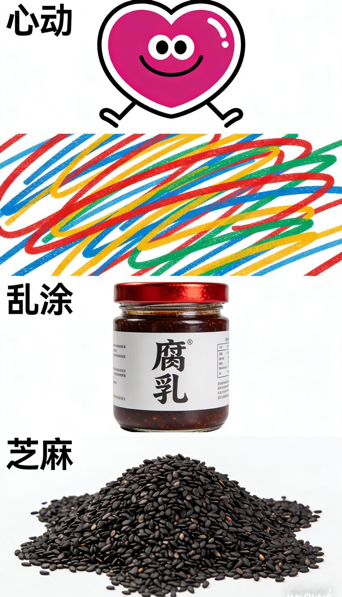 “心动、乱涂、腐乳、芝麻”，千万别以为这是谁家的买菜清单，这组看似毫无关联的词儿