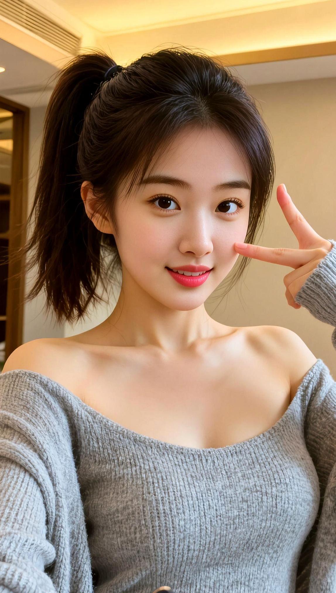 低领自拍 高颜值美女 颜值