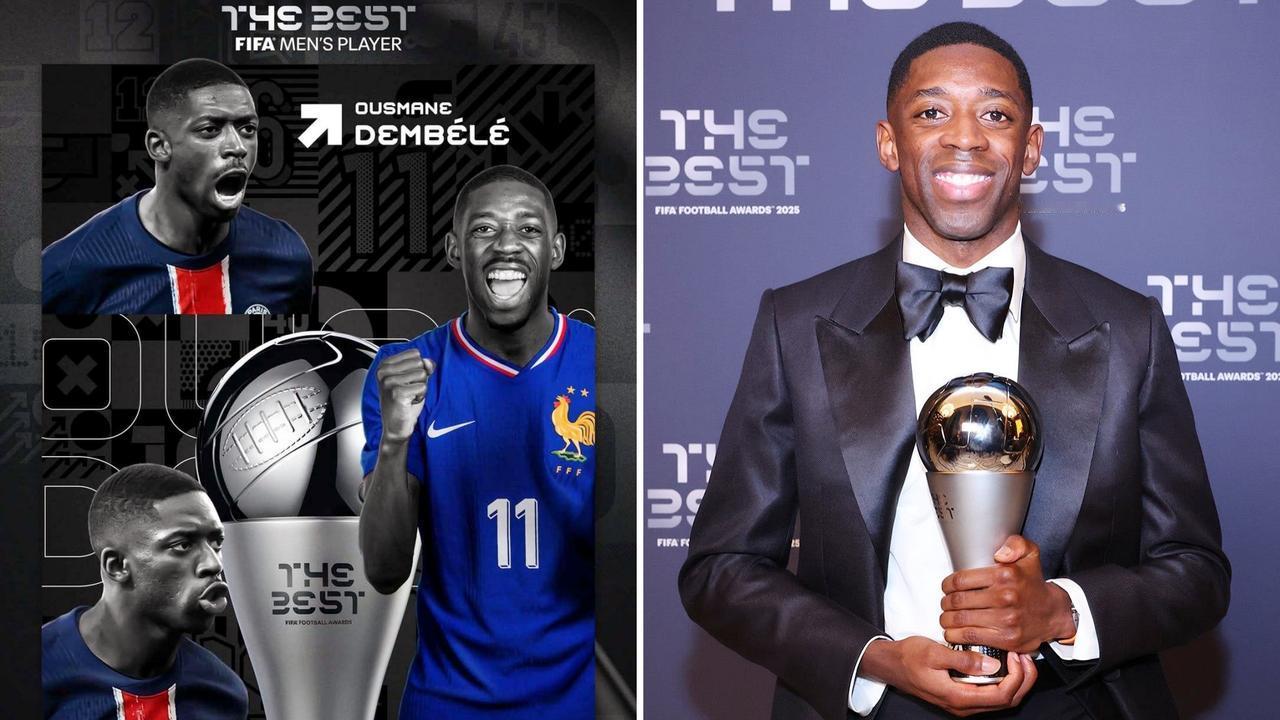 90后第一人！28岁的巴黎圣日耳曼前锋登贝莱当选2025年度FIFA世界足球先生