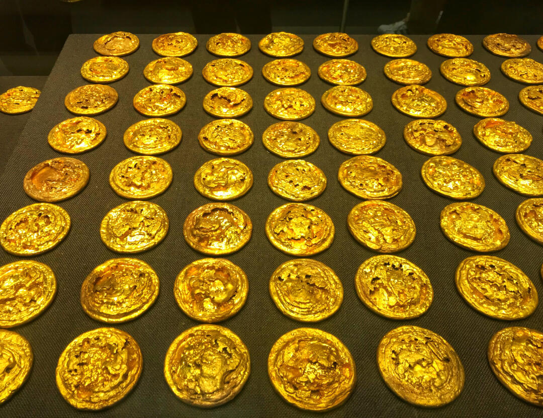 博物馆 海昏侯中展出的金器。海昏侯博物馆位于江西南昌，是为了保护和展示海昏侯墓出