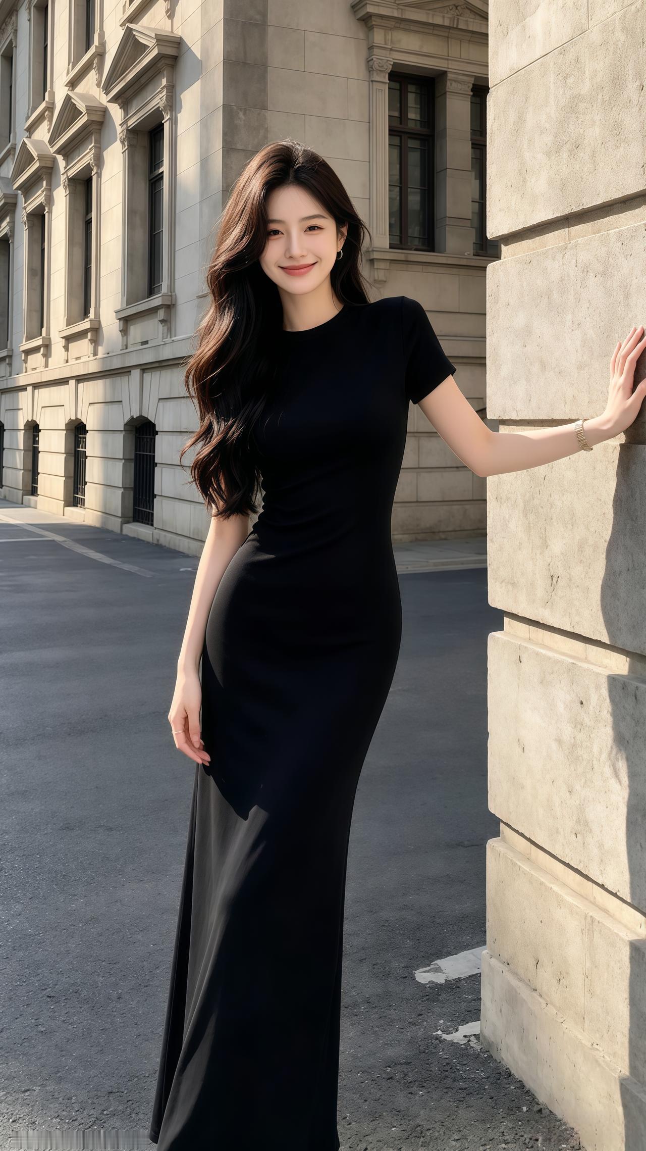 黑长裙 审美提升穿搭 气质黑长裙 韩系穿搭夏季穿搭