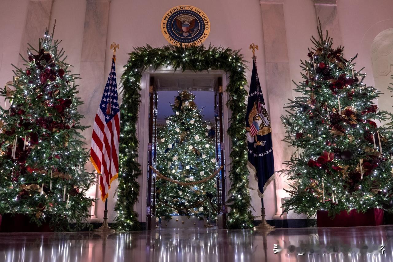 圣诞节要来了美国白宫重新装修了一下，12月1日的时候，特朗普刚上班，走到白宫里边