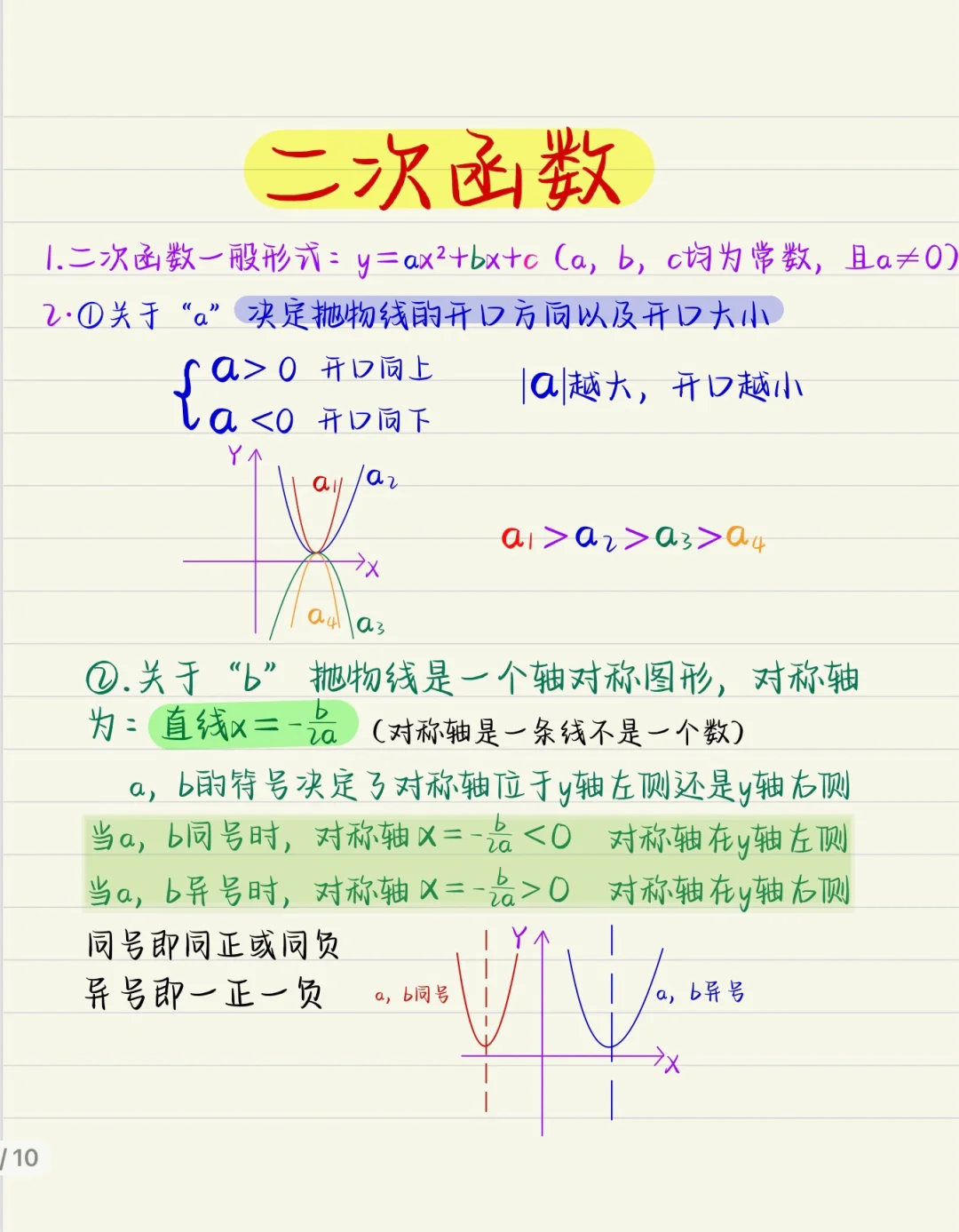 九上：二次函数（一般式 a，b，c）