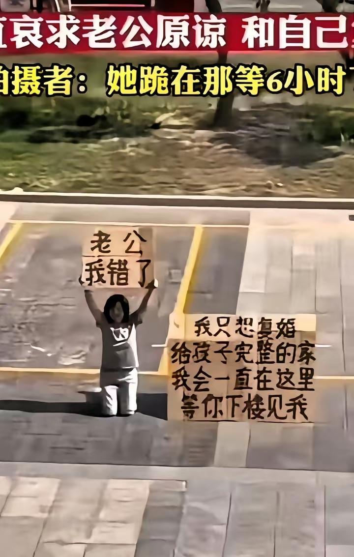三观炸裂！女子楼下下跪6小时举牌求复婚
 
网传一幕引发全网热议，一名女子在丈夫