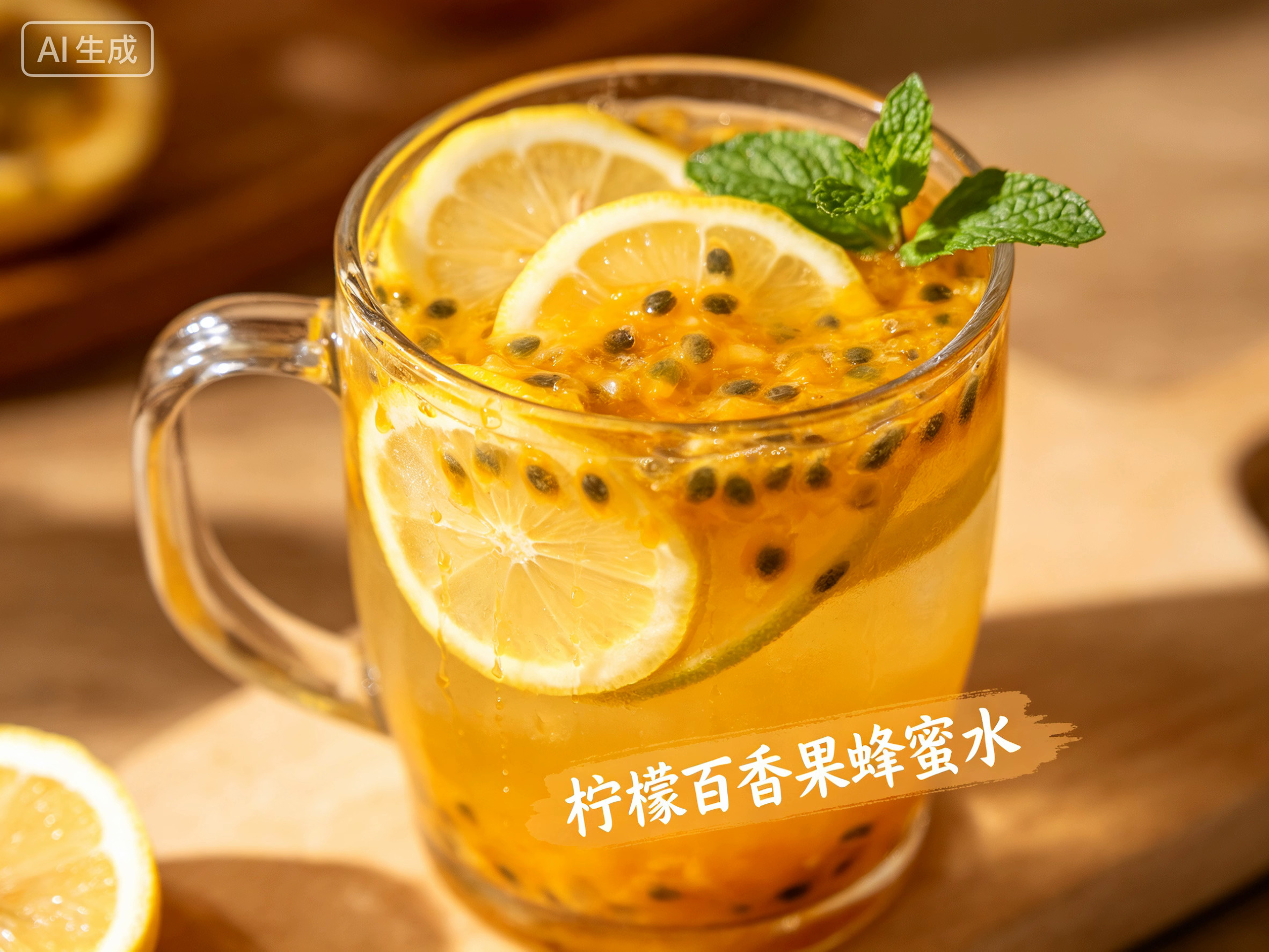 正午酷暑难耐，午休前泡好一杯柠檬百香果蜂蜜水，送入冰箱冰镇。午休醒后倒进保温杯，