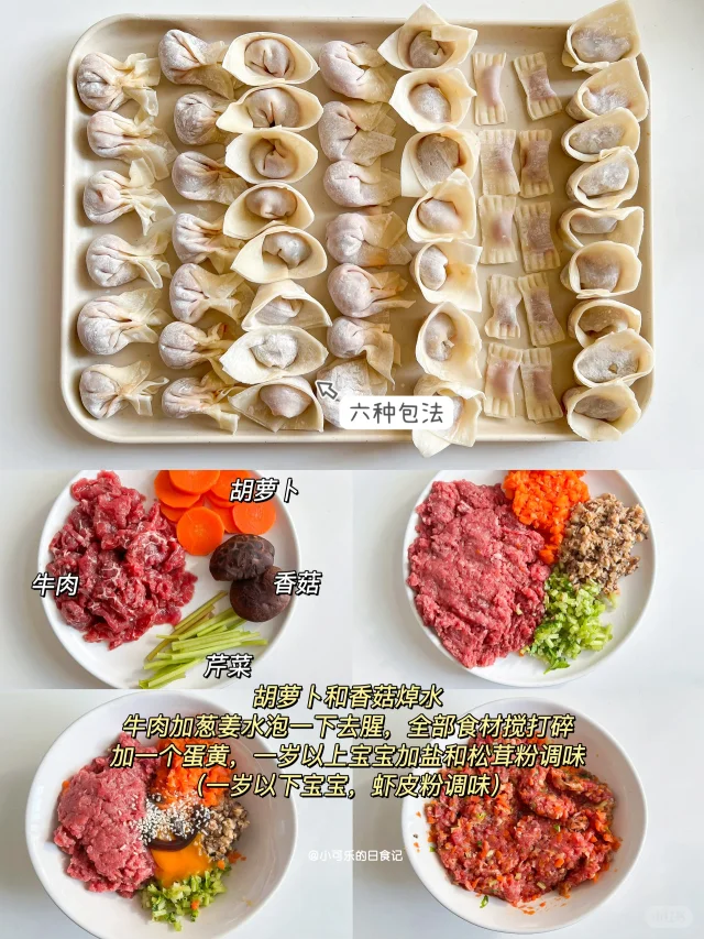 馄饨的6种包法‼️自制宝宝牛肉馄饨 •超好吃