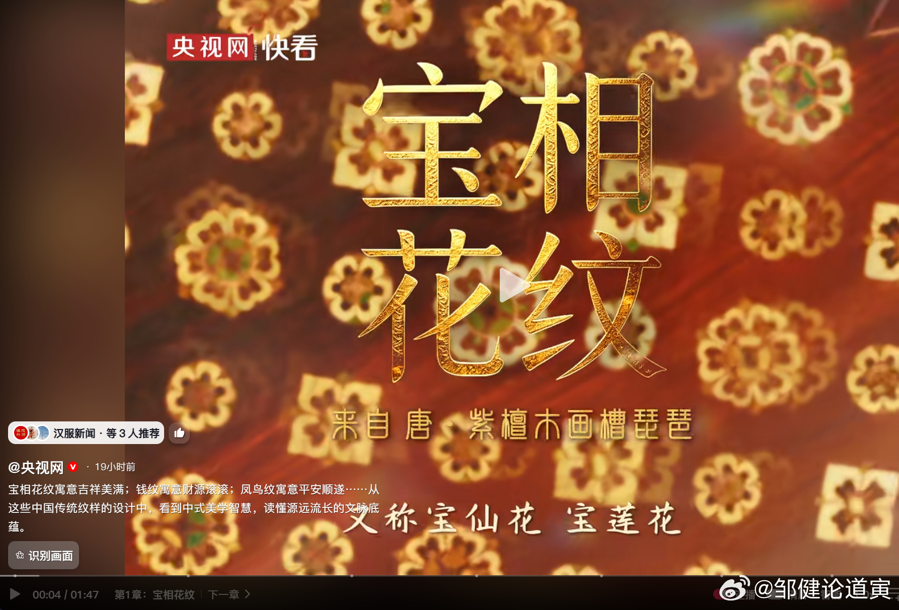 央视此时介绍宝相花纹是中国传统纹饰。此时无声胜有声。相关人等，听懂了吗？如果不想