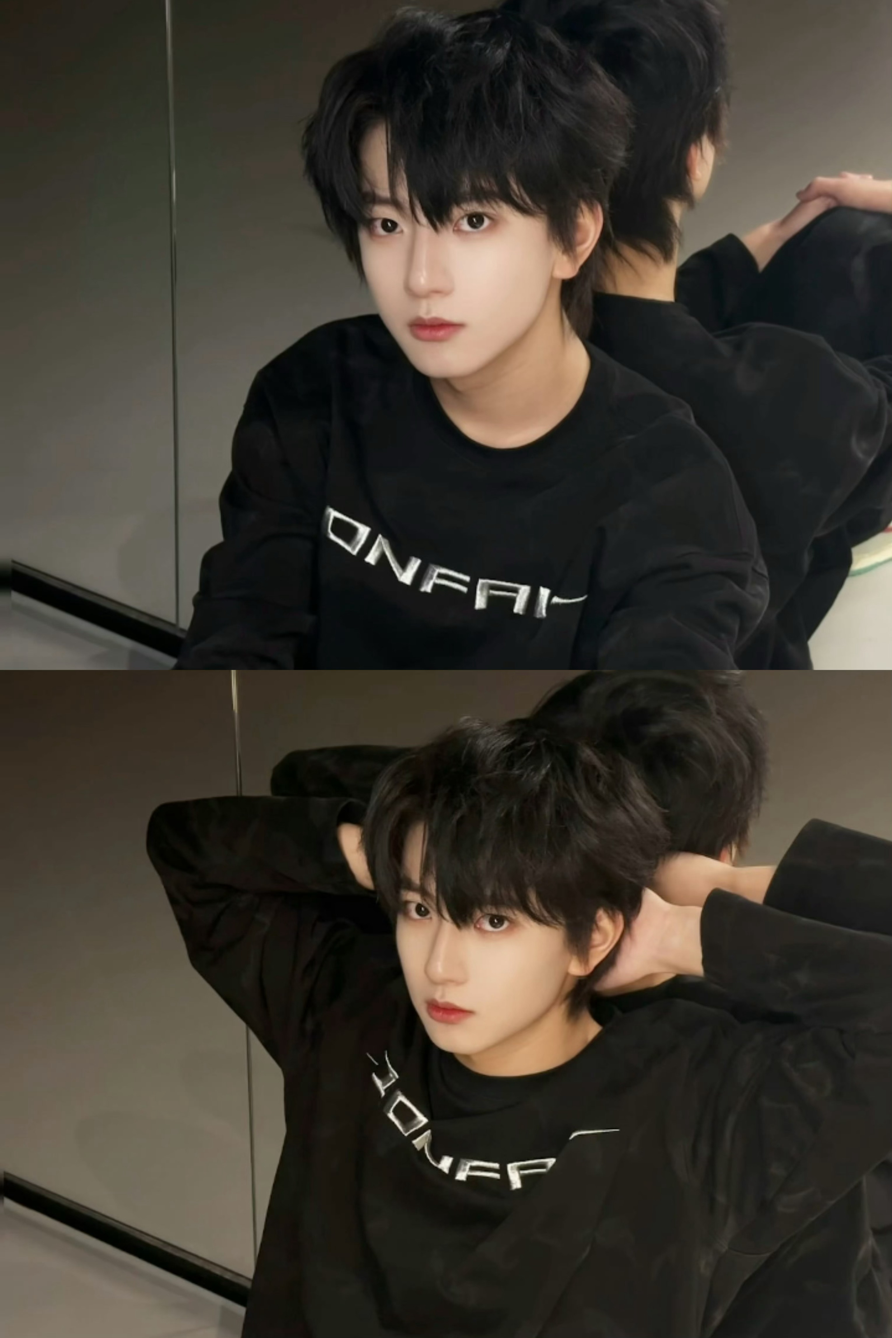 穆祉丞发博直接把帅度拉满了！一身黑卫衣造型被他穿出了自带高光的高级感！少年气混着