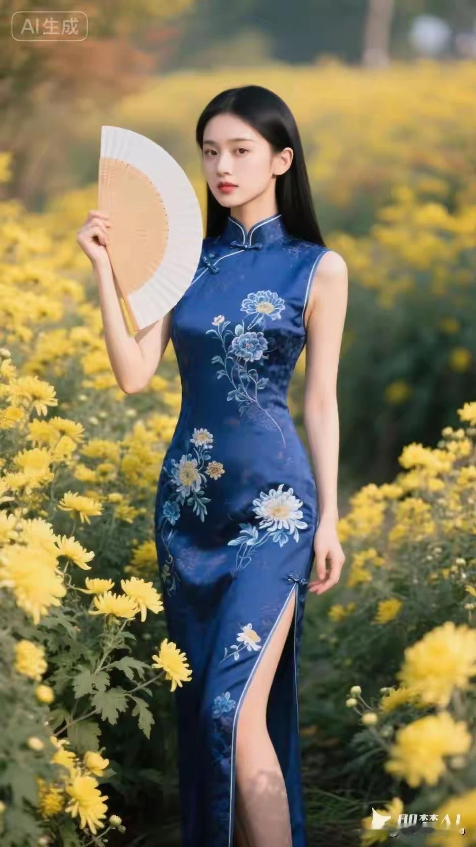 东方服饰，旗袍典雅。
出水芙蓉，亭亭玉立。
梨花带雨，千娇百媚。
秀色可餐，国色