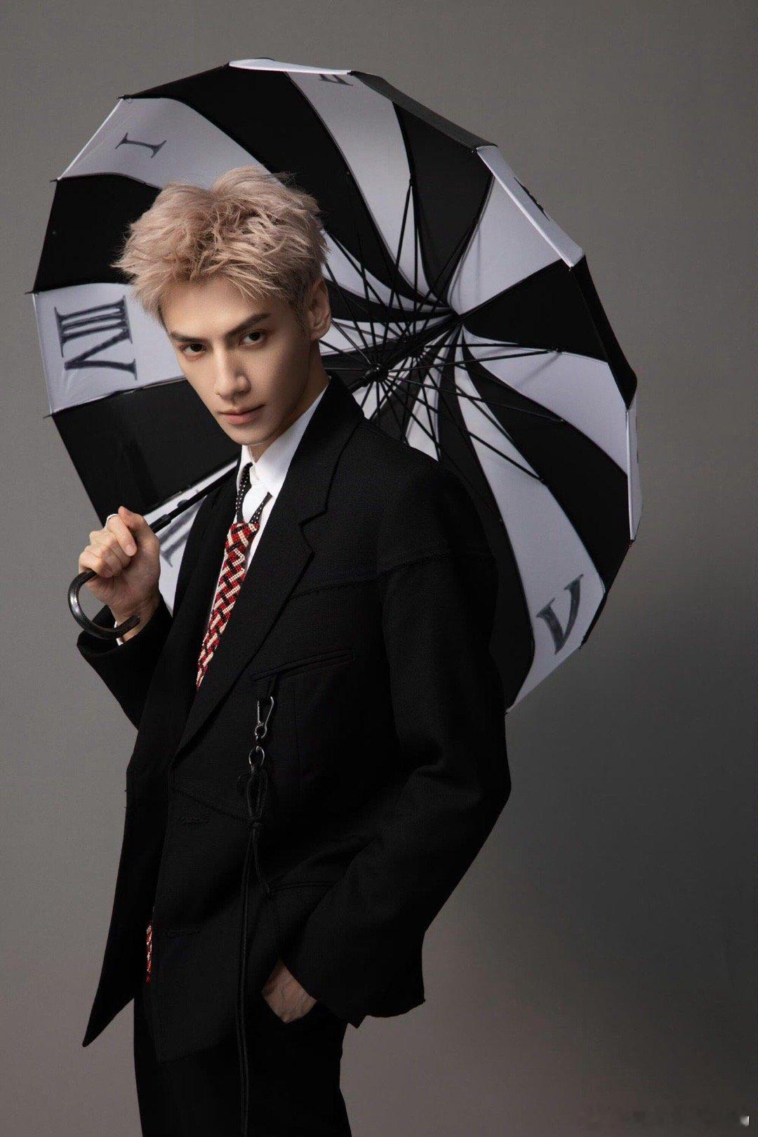 罗云熙打一把黑白条纹雨伞！超爱这张脸！做什么都能成功的