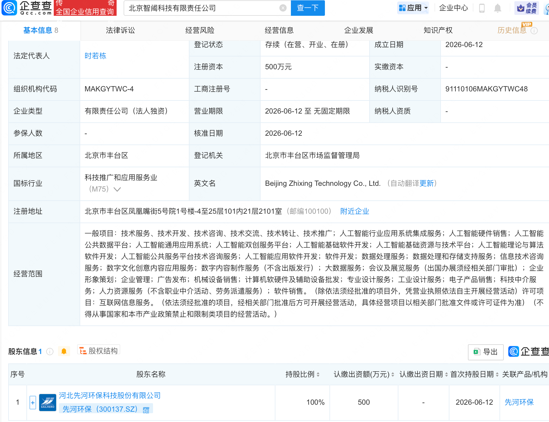 先河环保成立科技新公司，含多项AI业务