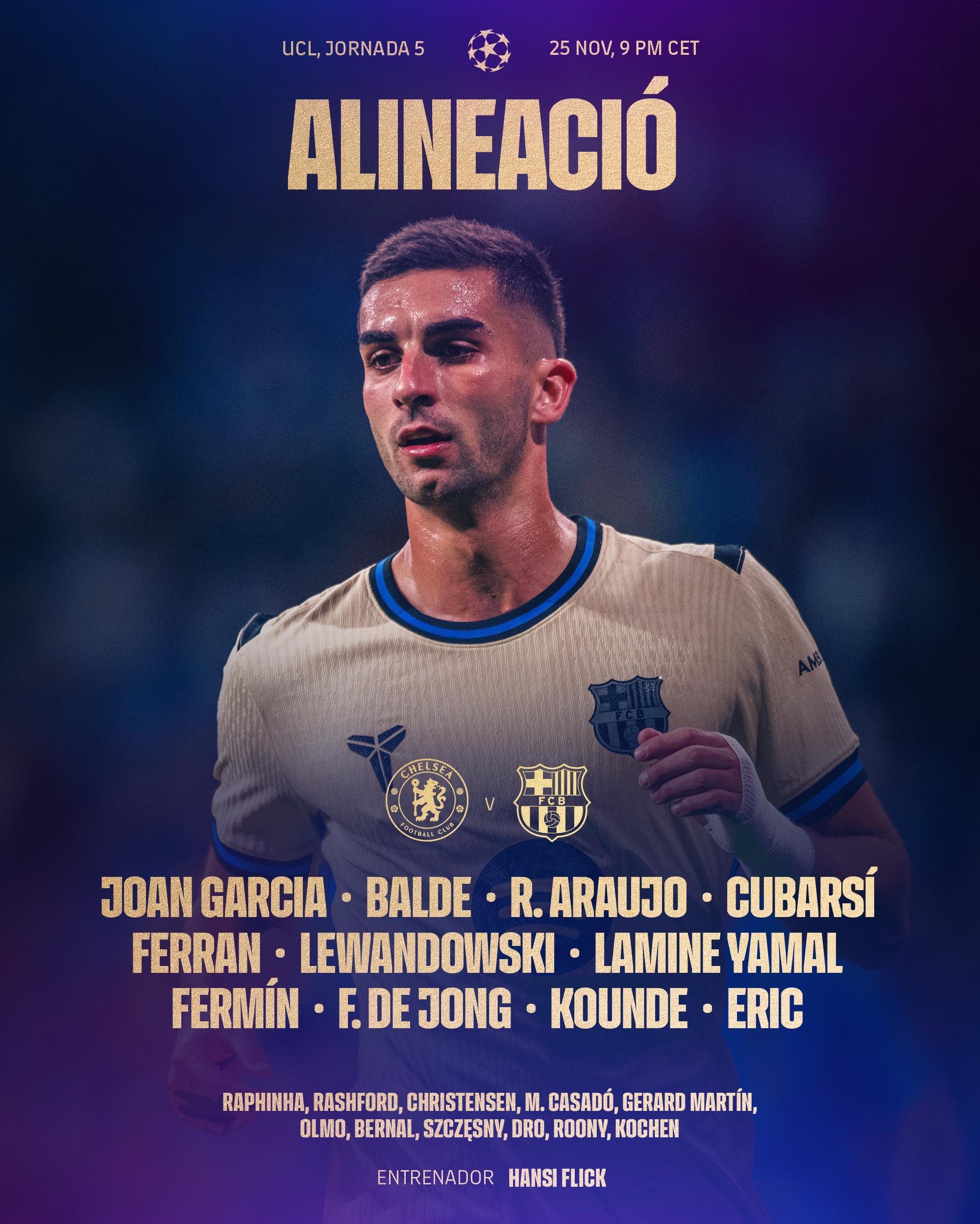 首发十一人🔥13. 乔安·加西亚 3. 巴尔德 4. 阿劳霍 5. 库巴西 7