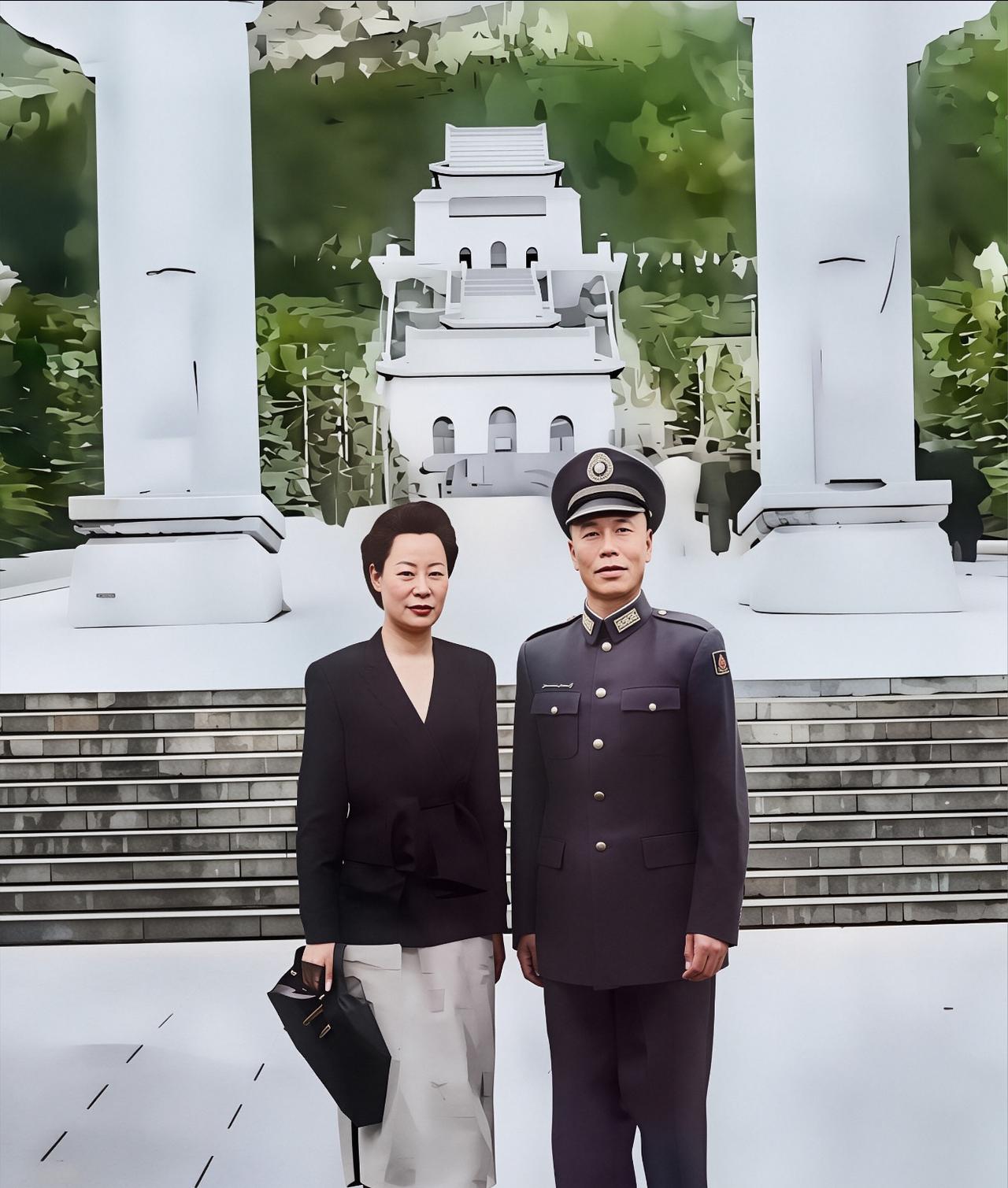 1946年，广西名将李宗仁与妻子郭德洁在中山陵前拍了张合影。身边这位女士是郭德洁