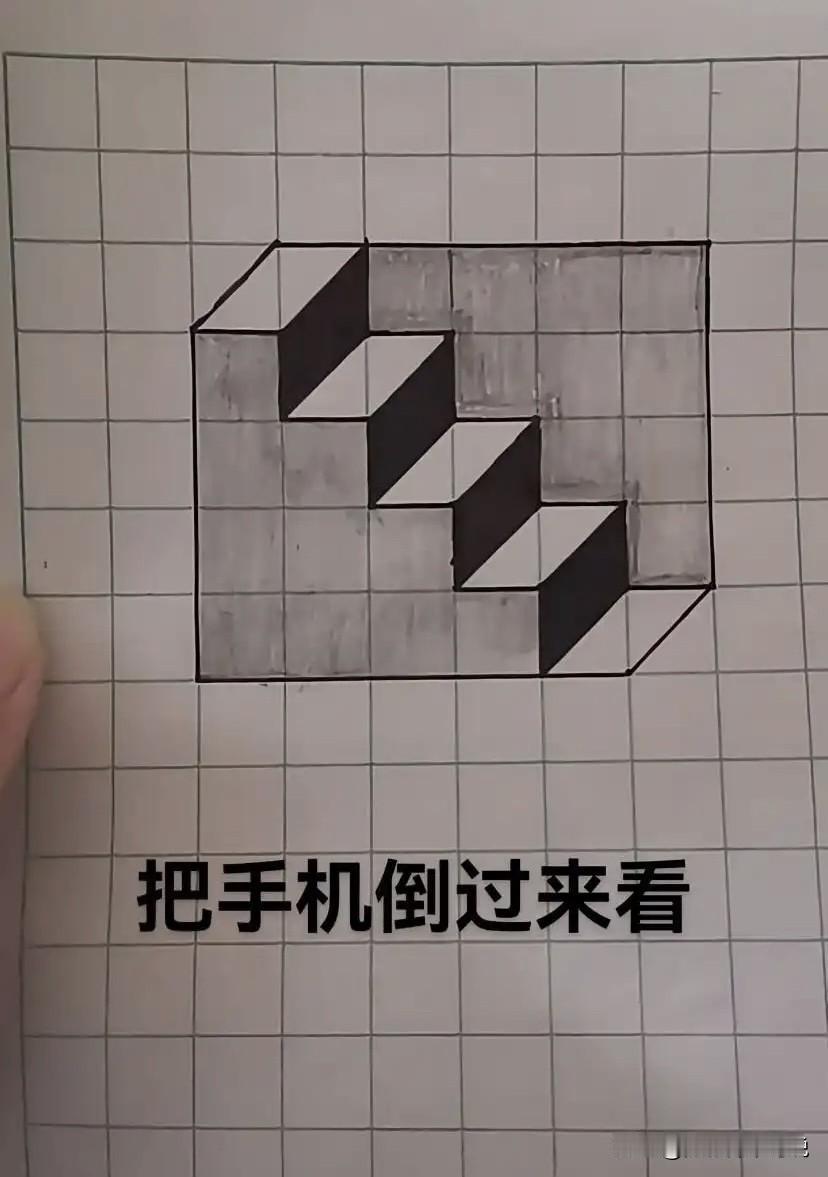 快倒过来看，这算不算是大脑被眼睛欺骗？这张图片是经过光影和几何精心设计的，第一眼