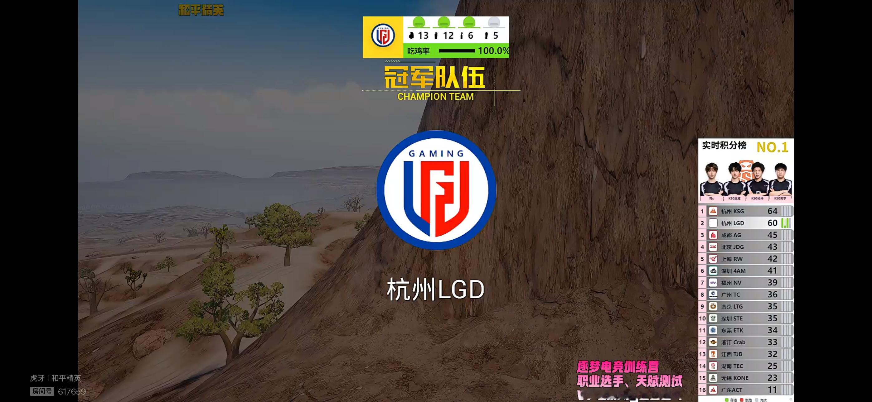 0729午间训练赛，杭州LGD第六局成功吃鸡，单局12淘汰。LGD·阿福6淘汰，