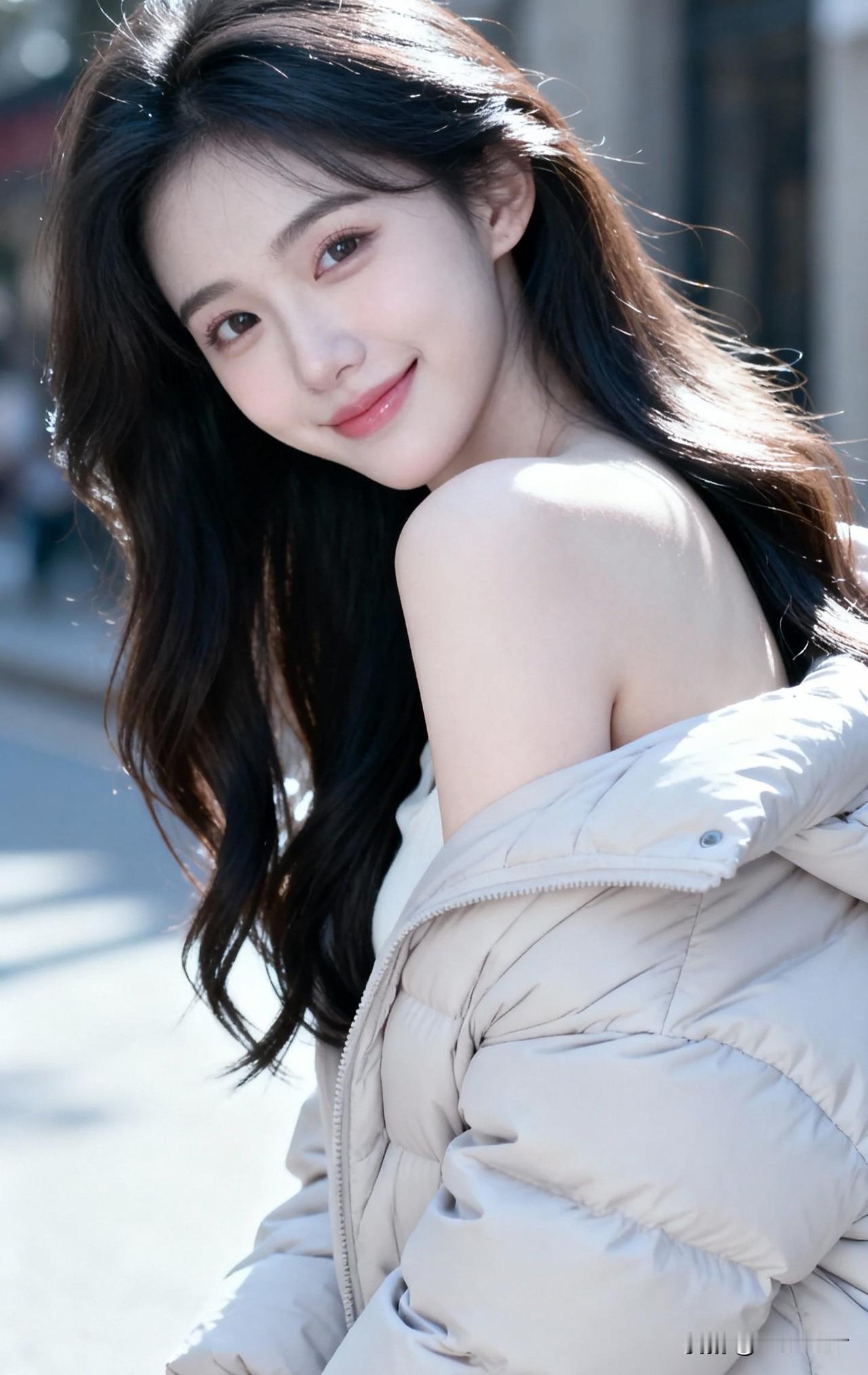 冬日暖阳下的甜美笑容，温柔动人！🌞💖