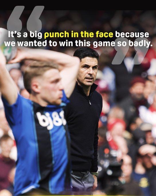 阿尔特塔总结了本周末主场负于伯恩茅斯的比赛：这是一记重拳，因为我们非常渴望赢得这