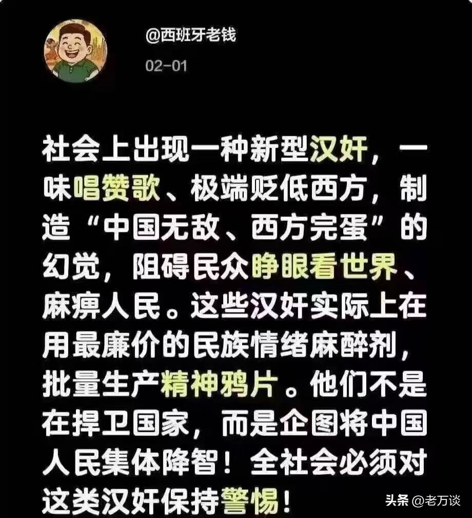 一味给国家唱赞歌，极端贬低西方，制造这种舆论的人，居然被认定为新型汉奸，真是不可