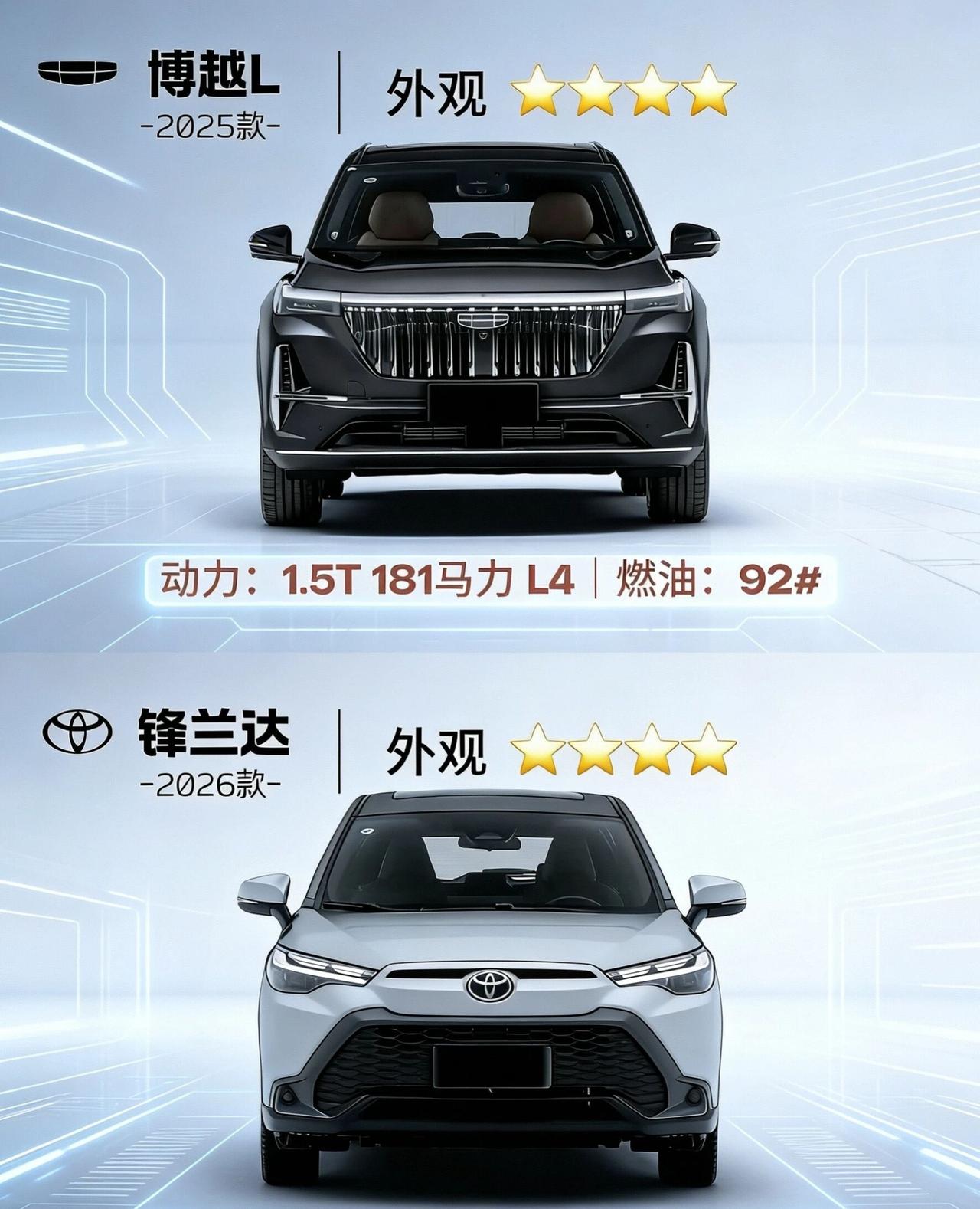 博越L 🆚 锋兰达✅1. 动力性能
 博越L：提供1.5T（181马力/290