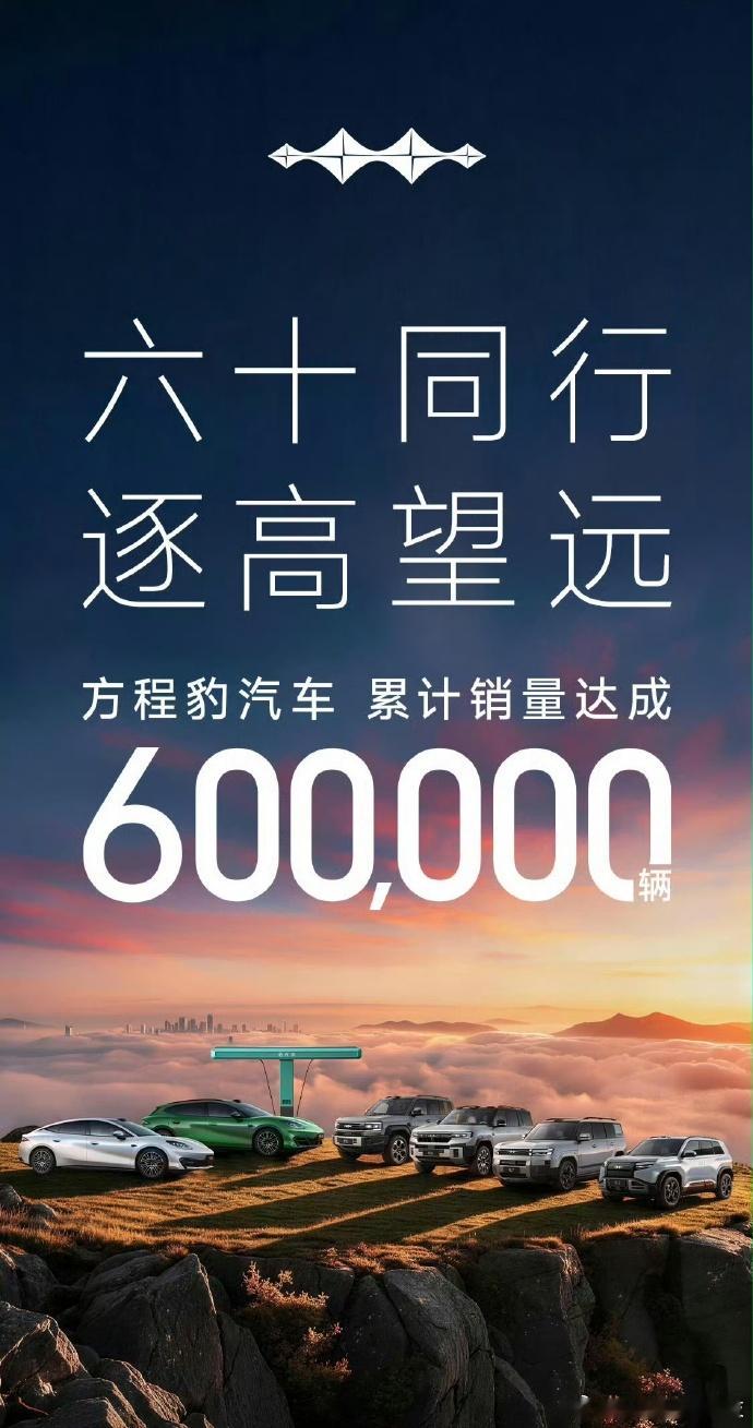 里程碑时刻！方程豹汽车累计销量正式突破600000辆。从豹5开启电驱越野新赛道，