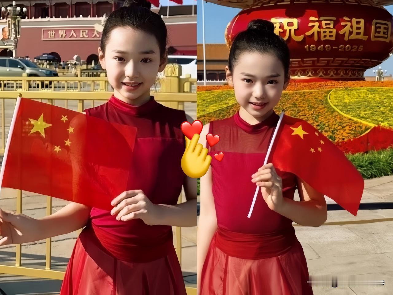 10月1日国庆节当天，董璇的女儿小酒窝晒出视频，她身穿一袭红裙，在天安门前为祖国