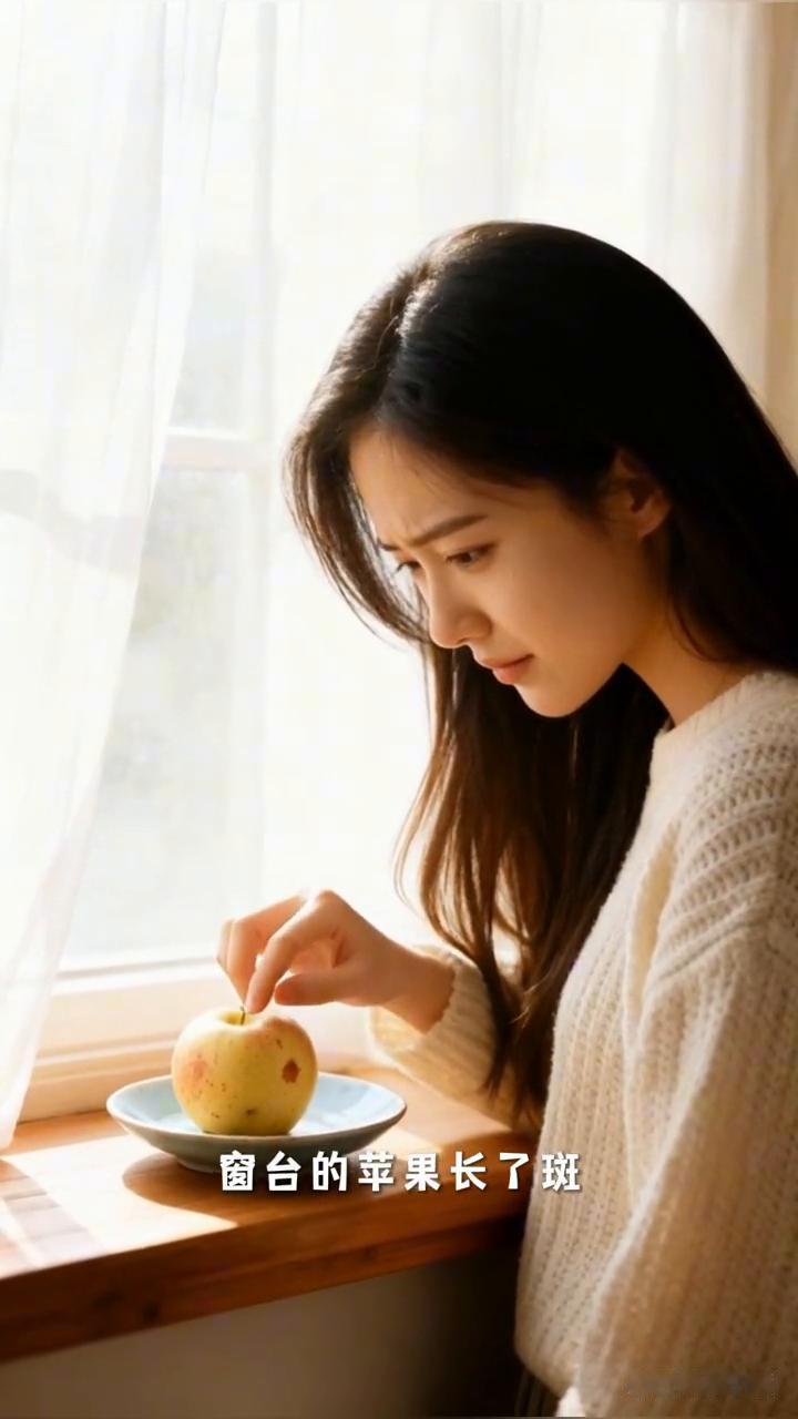 窗台的苹果长了斑，就像心里藏着的小遗憾。擦不掉的痕迹，就像握不住的沙。轻轻掉了，