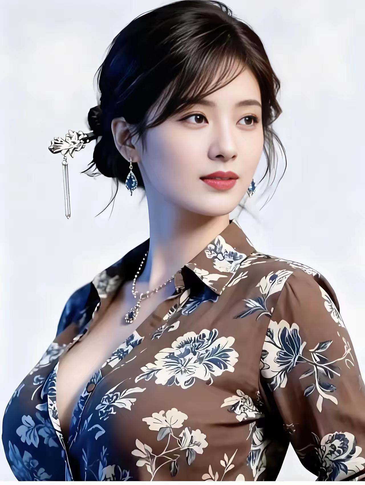 优雅复古风，花衬衫与耳饰的完美搭配，尽显女性魅力！🌸💄👗
