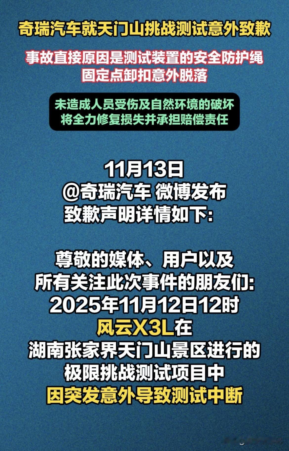 奇瑞这次在天门山挑战测试意外，整出了不小的动静。11月12日12时，风云X3L在