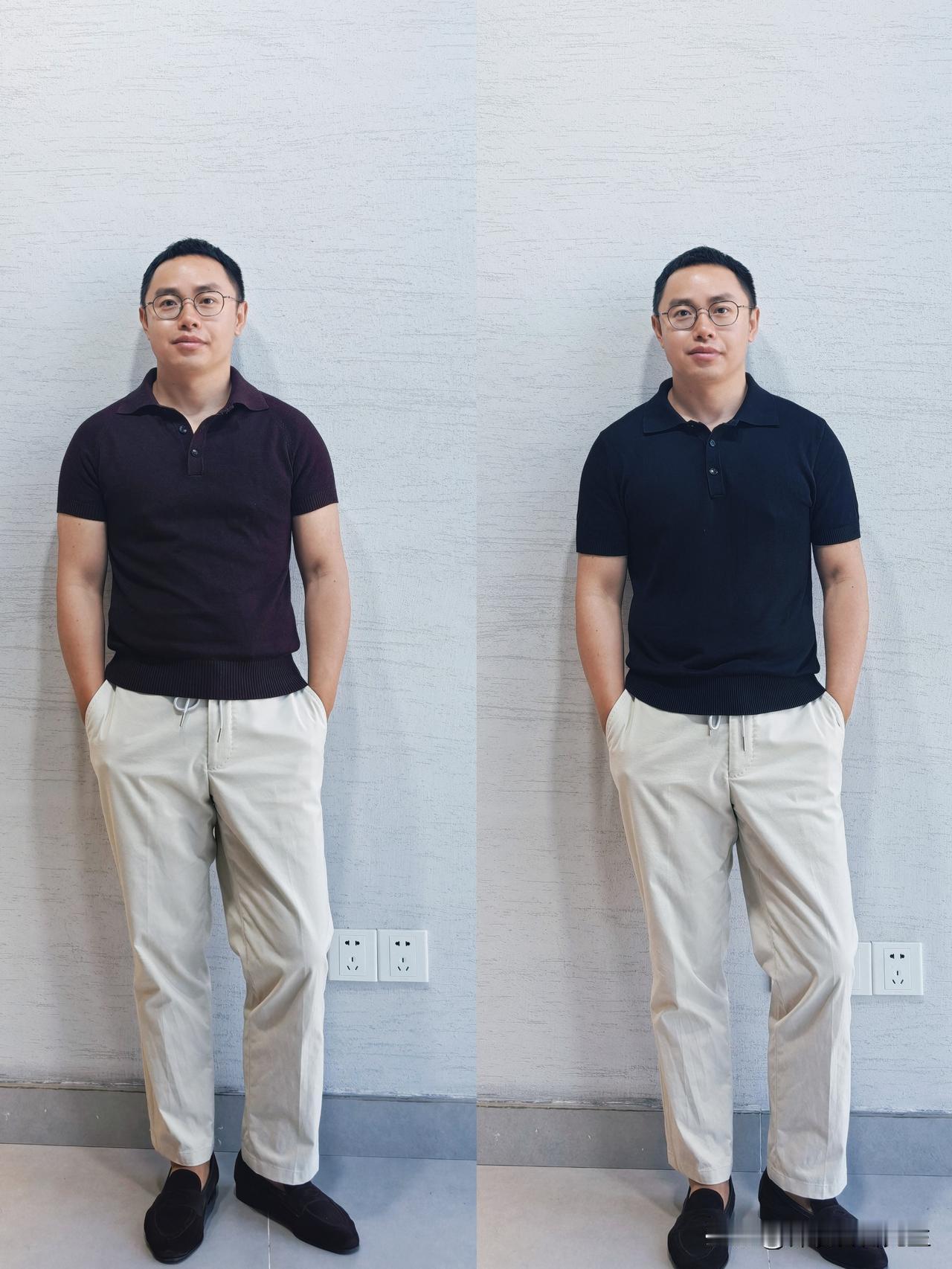 左边是插肩袖的横机针织Polo衫，右边是正肩袖的，你会选哪种？穿搭 男士穿搭