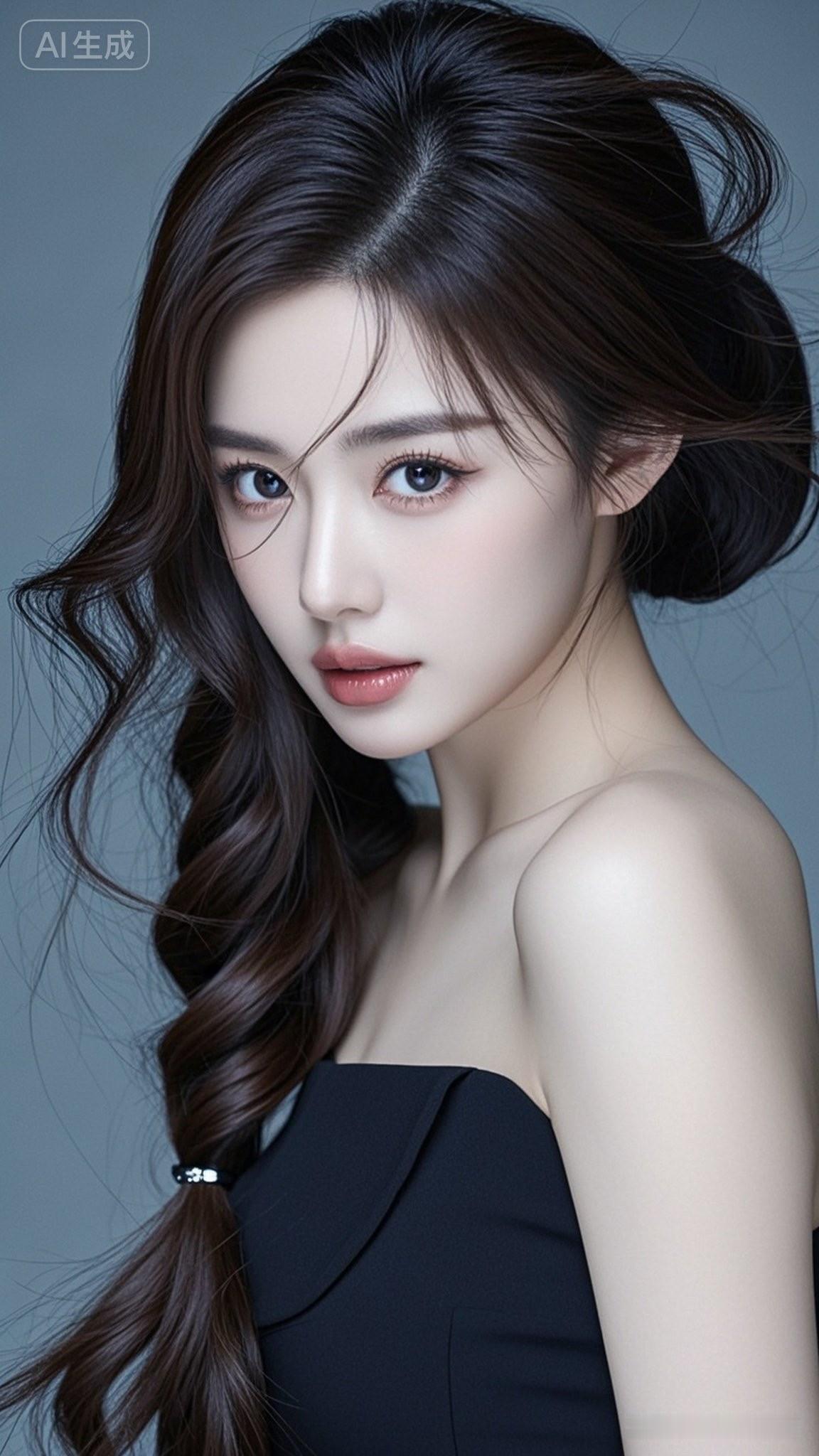 这个女孩编了两条麻花辫，看着好温柔。